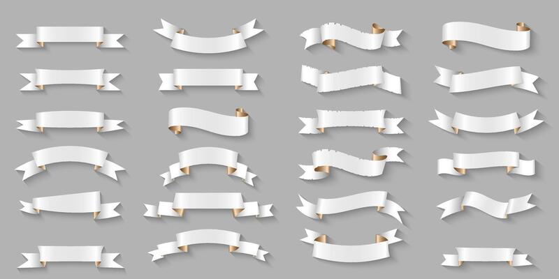 White with gold ribbon, tag, text banner, tape icon big set