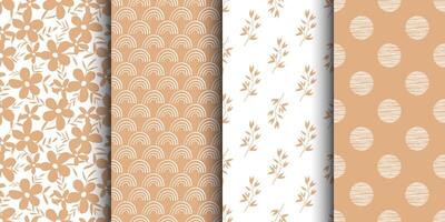 A set of boho-style patterns, seamless beige retro patterns vector