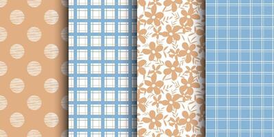 A set of minimalistic dot, checkered, and botanical patterns. Beautiful set of patterns vector