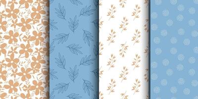 A set of floral, botanical, minimalistic patterns. Seamless texture vector