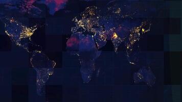 World map with visual effects and light connections video