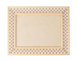 Simple wooden checkered photo frame with blank space and place for text isolated on white background, perfect for displaying your image or design,