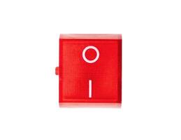Red power switch button with symbols I - means On, 0 - Off, isolated on white background, representing concepts like power, control and activation, photo