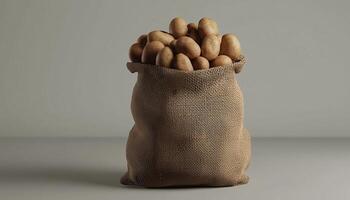 Fresh potato pile vegetable in eco sack bag organic farm agriculture photo