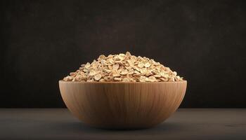 Cereal wholegrain and on wooden bowl in brown table dark background photo