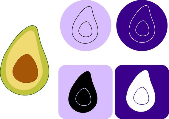 Avocado fruit logo template. Avocado half flat line design. Health food logotype Ideal for menu, package, cosmetic, textile, cards Eat green