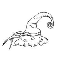 halloween witch hat. Hand painted linear wizard cap illustration. Graphic monochrome sketch isolated on background. For designers, prints, logo, icon vector