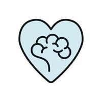 Smiling brain with heart icon represents happiness, optimism, and a healthy mindset. vector