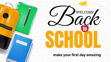 Back to school banner with a backpack notebooks and a pencil. vector