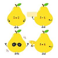 Charming pears with cheerful faces strike poses, perfect for adding a touch of fun to any project. vector