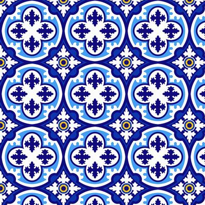 Mediterranean Blue and Yellow Ceramic Tile Pattern