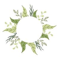 A beautifully designed circular text frame made of vibrant green branches and leaves. Perfect for invitations, greeting cards, logos, and nature-themed designs. Isolated on a white background. vector