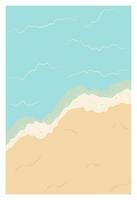Minimalist summer illustration of a sandy beach with gentle ocean waves. Soft pastel colors create a relaxing and tropical vibe. Perfect for backgrounds, travel designs, vacation themes. vector