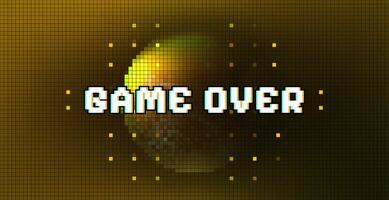 Game over. Pixel game background. Retro space futurism. Tech dot cover. Future template. Pixel abstract background with planet. vector