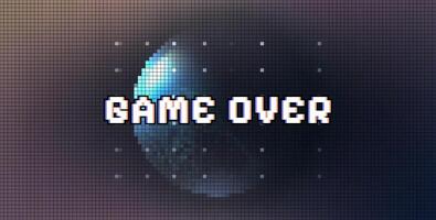 Game Over - Retro Pixelated space with blue planet. Tech dot cover. Future template vector