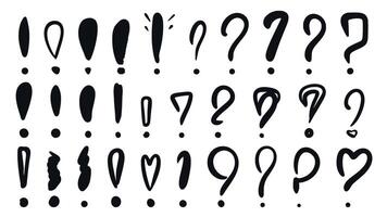 Exclamation and question mark doodle sketch style set vector