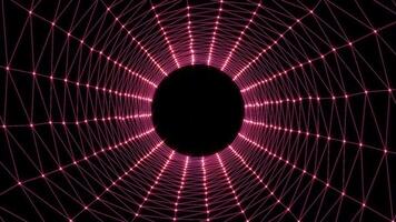 Abstract network connected data tunnel animation on black background video