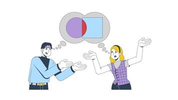 Miscommunication and disagreement 2D animation. Interpersonal communication. Arguing people conflicting thought bubble animated characters cartoon flat concept metaphor 4K isolated on white video