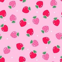 Simple seamless pattern with pink and red strawberries. graphics vector