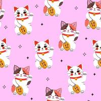 Seamless pattern with cute kawaii maneki neko cats. graphics vector