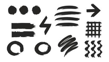 Arrow brush line chalk sketch texture brush set. Crayon marker scribble sketch stroke arrow element line brush hand drawn design. illustration. vector