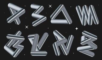 Set of metallic gradient line shapes. Geometric shiny 3d blend stroke. Design elements vector