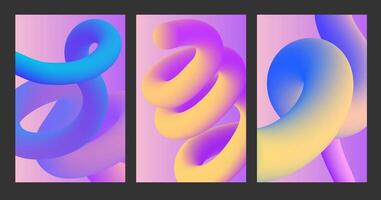 Abstract vertical backgrounds with curve gradient line. Poster with gradient 3d blend stroke. Bright motion twisted figure. Design elements vector