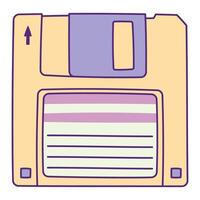 Retro Floppy Disk Hand Drawn Illustration with Outline Isolated on White Background. Vintage Analog Storage Medium. Vintage Aesthetic from 80s and 90s vector