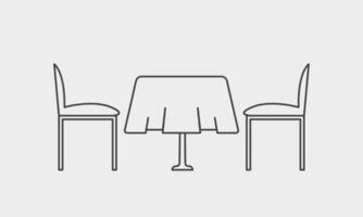 Restaurant table with tablecloth and chairs illustration. Cafe furniture. Front side view. vector