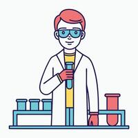 Lab Technician Carefully Using Bunsen Burner with Test Tube vector