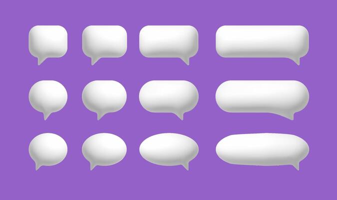 3d speech chat balloon. Talk message icon for text, white dialogue or conversation comment cloud. Speak box shape sign, bubble ballon element illustration design.