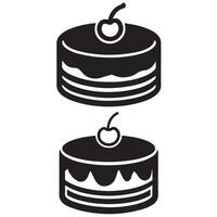 Bold black and white cake illustration with cherry topping perfect for dessert bakery menu and design use vector