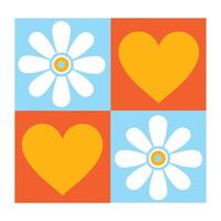 Bright and playful grid layout featuring yellow hearts and white daisies ideal for fun art and design use vector