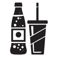 Simple black and white illustration of a drink bottle and cup perfect for beverage icons and menu graphics vector