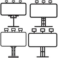 Clean black and white icons of billboards with lights and poles ideal for signage branding and marketing vector