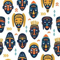 Seamless pattern of ritual masks of African ethnic tribes of various shapes vector