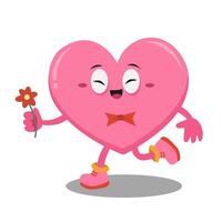 Heart cartoon character running with flower vector