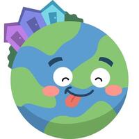 Smiling Earth Globe with Recycling Cone Hat, Cartoon Illustration vector