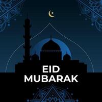 greetings with mosque and crescent design vector
