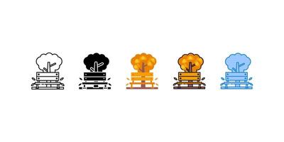 Five variations icon of a park bench under a tree, suitable for outdoor, naturethemed designs, park brochures, relaxation concepts, and artistic projects. vector
