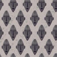cartoon seamless pattern of an ancient tribal mask in dark stone texture. Ethnic ceremonial artifact with abstract facial features, inspired by traditional African craftsmanship. vector