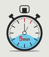 Stopwatch showing five minutes with blue liquid, suitable for time management and productivity illustrations in minimal style vector