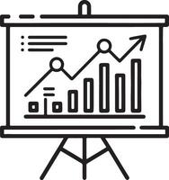 Data analytics presentation icon in flat filled and outline stroke line art. vector