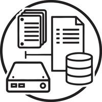 Data documents icon. Offline and online data sharing center icon in flat filled and outline stroke line art. vector