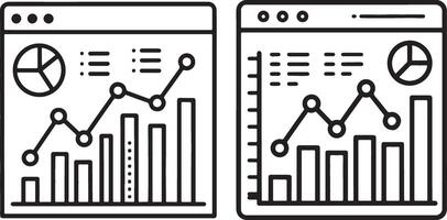 Data analysis icon. Data marketing with web pages icon in flat filled and outline stroke line art. vector