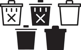 File, folder and document recycle Bin icons collection. Dustbin icon in flat filled and outline stroke line art. vector
