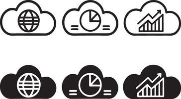 Cloud analysis icon. Variant styles web analytics icon in flat filled and outline stroke line art. vector