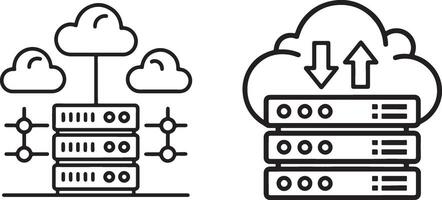 Hosting server icon. Cloud data center icons in flat filled and outline stroke line art. vector
