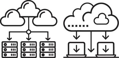 Cloud computing icon. Hosting server, web connection icon in flat filled and outline stroke line art. vector