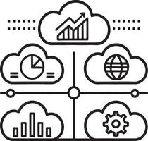 Cloud analysis stroke line art and filled outline icon set, illustration isolated on a white background. vector
